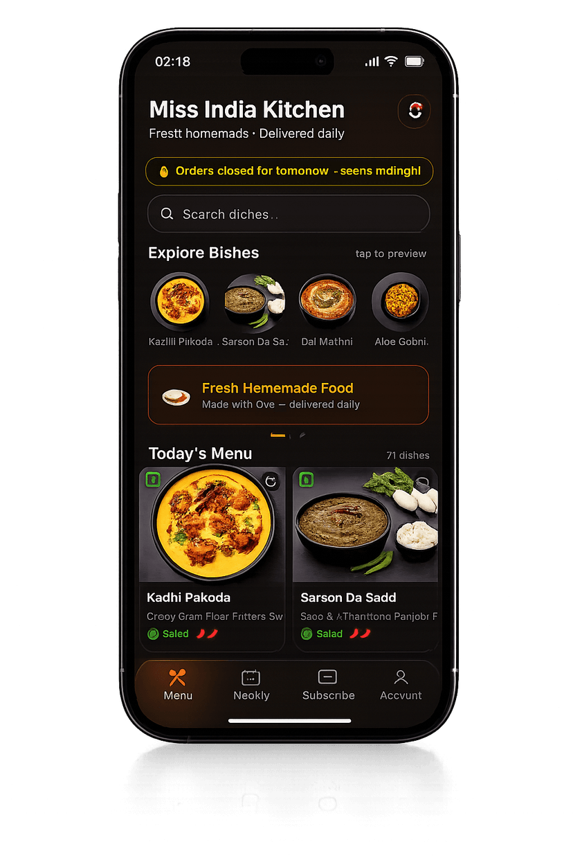 Miss India Kitchen iOS app — Stockholm